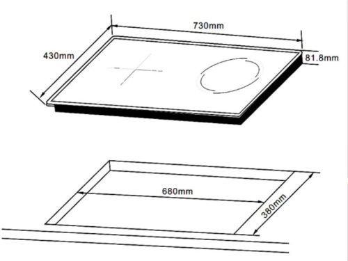 Kích thước bếp từ kết hợp hồng ngoại 2 vùng nấu Hafele HC-H7321B 536.61.856