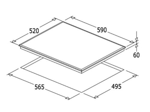 Kích thước bếp từ Hafele 3 vùng nấu HC-I6037B 536.61.801 lắp âm