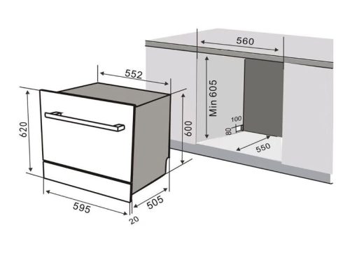 Kích thước máy rửa bát bán âm Richborn RBDG6064MQ