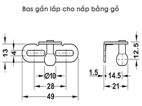 Bas lắp cho nắp gỗ pittong đẩy cánh tủ 80N Hafele 373.82.907