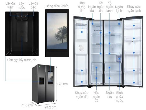 Chi tiết tủ lạnh 2 cánh side by side 616 lít Samsung Family Hub RS64T5F01B4/SV