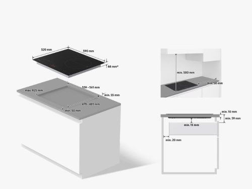 Kích thước bếp từ 3 vùng nấu Samsung NZ63B5046FK/SV lắp âm