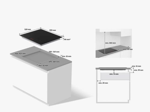 Kích thước bếp từ 4 vùng nấu Samsung NZ64B5066FK/SV lắp âm