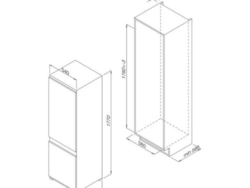 Tủ lạnh âm tủ Malloca MF-246EBI 3 Kích thước tủ lạnh âm tủ Malloca MF-246EBI