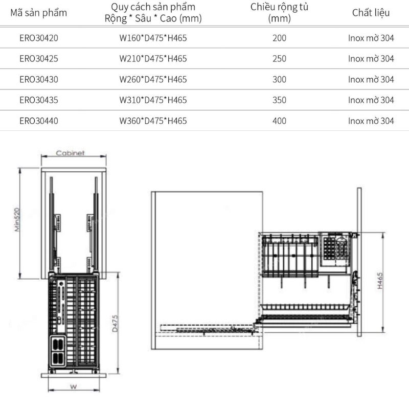 Kích thước giá dao thớt Eurogold ERO30435 Kích thước giá dao thớt Eurogold ERO30435