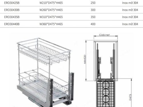 Giá gia vị Eurogold ERV4425 3 Kích thước giá gia vị Eurogold ERO30425B