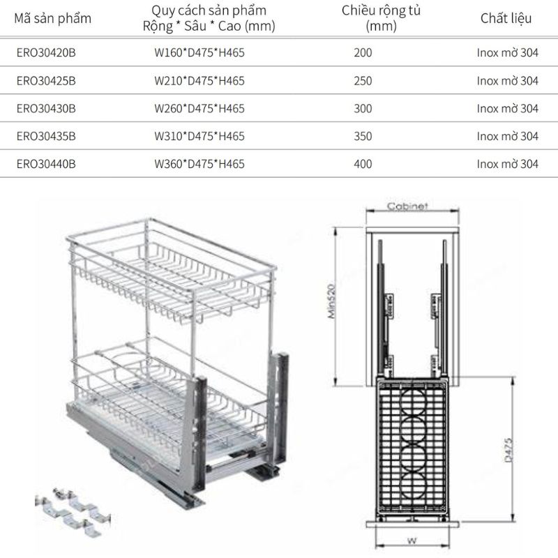 Kích thước giá gia vị Eurogold ERO30425B Kích thước giá gia vị Eurogold ERO30425B