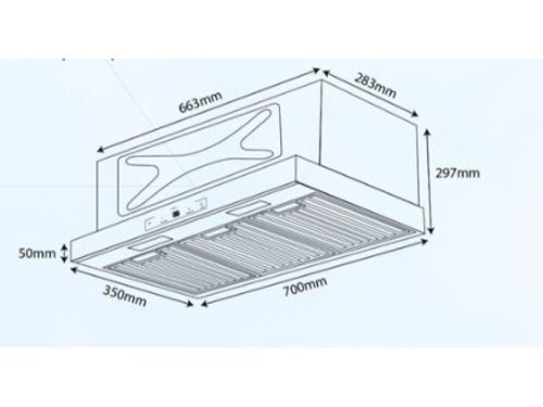 Kích thước máy hút mùi âm tủ Kocher Turbo X-350T