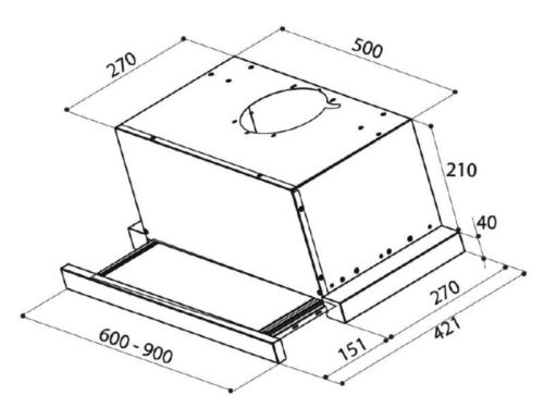 Kích thước máy hút mùi âm tủ Upscale S1 SLIDE OUT