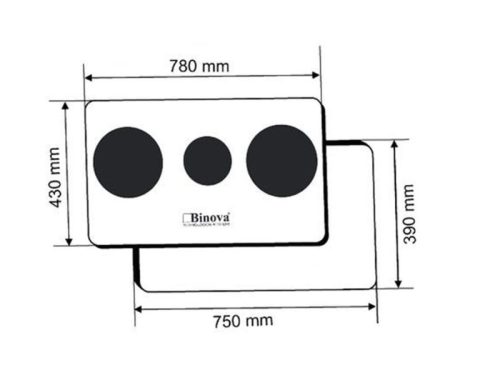 Kích thước bếp từ Binova 3 vùng nấu BI-334-ID lắp âm