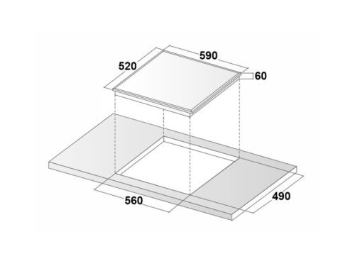 Kích thước bếp từ Binova 3 vùng nấu BI-3388GM lắp âm