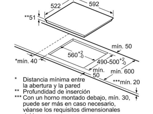 Kích thước bếp từ Bosch 3 vùng nấu PIJ631BB5E lắp âm