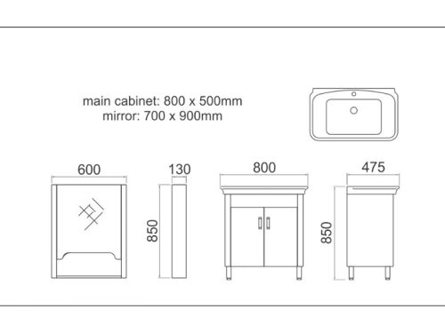 Kích thước bộ tủ chậu Gorlde GD-102