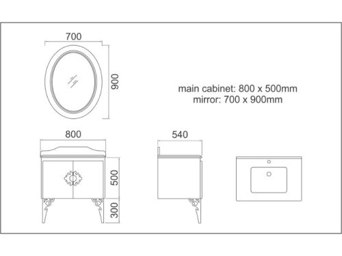 Kích thước bộ tủ chậu Gorlde GD-568