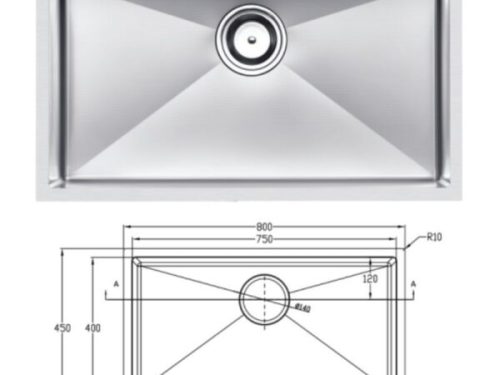 Kích thước chậu rửa bát inox 1 hố Eurogold EUC18045EB