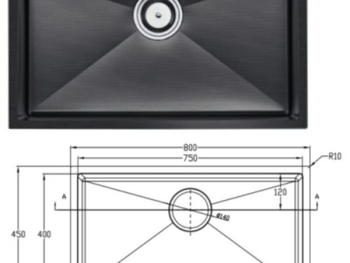 Kích thước Chậu rửa bát inox 1 hố Eurogold EUC18045ED