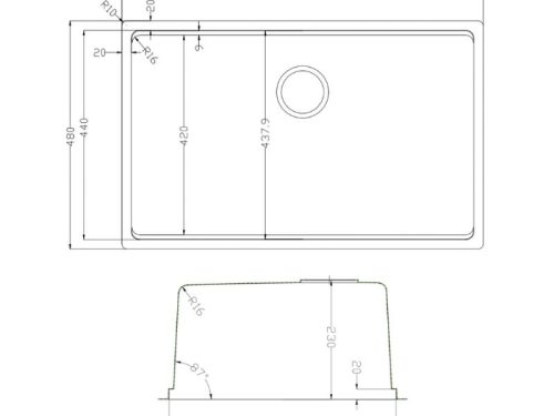 Kích thước hậu rửa bát inox 1 hố Konox TARI 7648SR