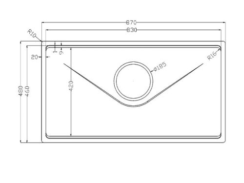 Kích thước chậu rửa bát inox 1 hố Konox TARI 8748SR Basic