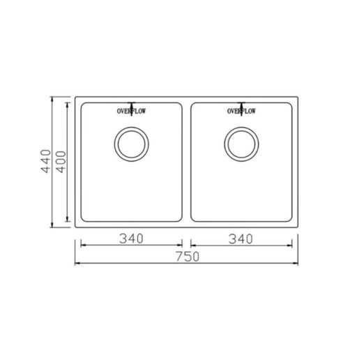 Kích thước chậu rửa bát inox 2 hố Konox KN7544DUB Kích thước chậu rửa bát inox 2 hố Konox KN7544DUB