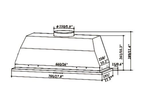 Kích thước Máy hút mùi âm tủ Eurogold EUH1070A