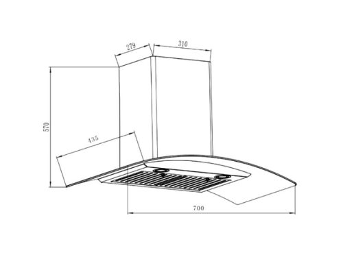Kích thước máy hút mùi áp tường Binova BI-1700SH-70