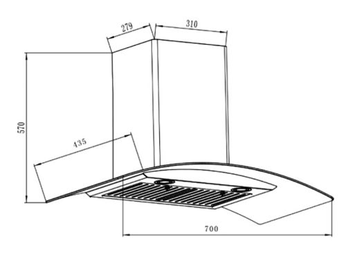 Kích thước máy hút mùi áp tường Binova BI-1900SH-70