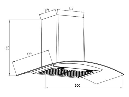 Kích thước máy hút mùi áp tường Binova BI-1900SH-90