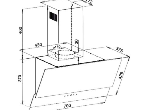 Kích thước máy hút mùi áp tường Binova BI-57-GT-07