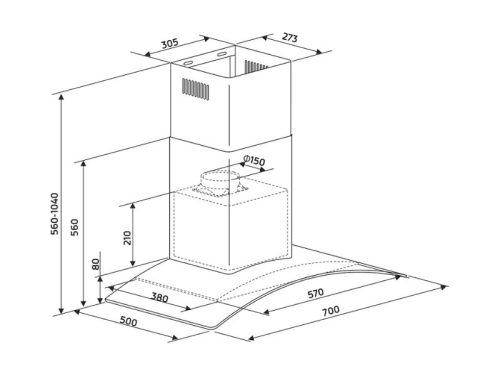Kích thước máy hút mùi áp tường Binova BI-6688EU