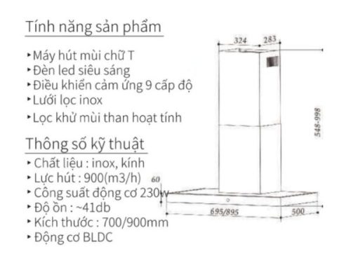 Kích Thước Máy hút mùi áp tường Eurogold EUH06170PRO