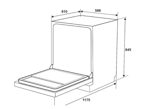 Kích thước ban đầu Bảng điều khiển Bên trong Máy rửa chén độc lập Hafele HDW-F602EB 538.21.360