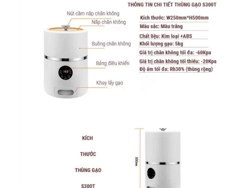 Kích thước thùng gạo thông minh chân không Eurogold S300T