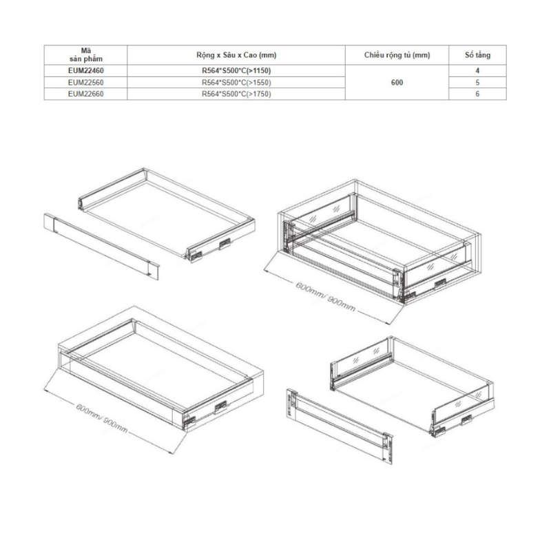 Kích thước tủ kho ngăn kéo độc lập Eurogold EUM22560 Kích thước tủ kho ngăn kéo độc lập Eurogold EUM22560