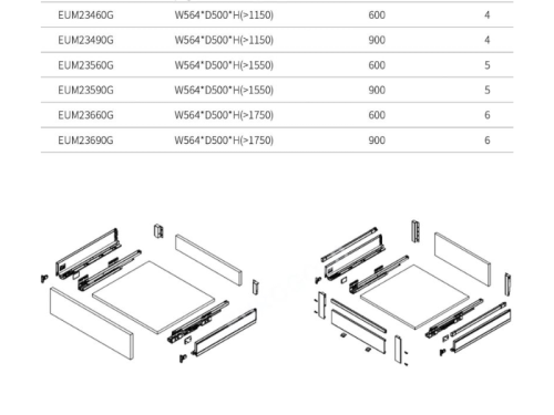 Kích thước tủ kho ngăn kéo độc lập Eurogold EUM23460G