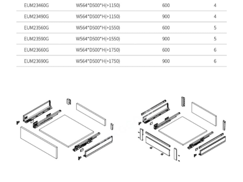 Kích thước tủ kho ngăn kéo độc lập Eurogold EUM23690G
