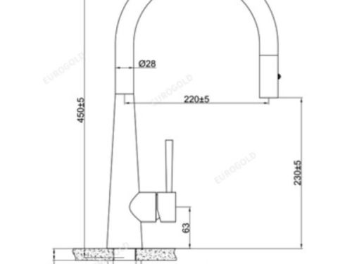 Kích thước Vòi rửa bát nóng lạnh Eurogold EUF118DR có dây rút