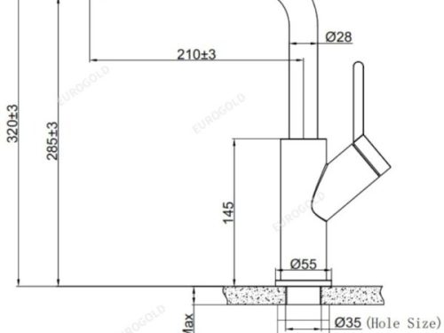 Kích Thước Vòi rửa bát nóng lạnh Eurogold EUF120DR có dây rút