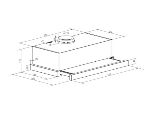Kích thước máy hút mùi âm tủ Binova BI-28-W-06