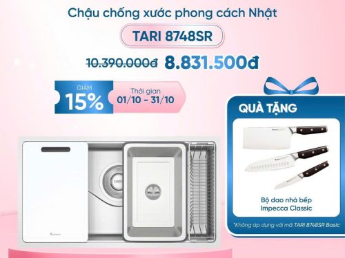 Khuyến mãi chậu rửa bát inox 1 hố Konox TARI 8748SR