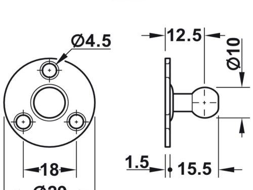 Kích thước pittong đẩy cánh tủ 120N Hafele 373.82.909