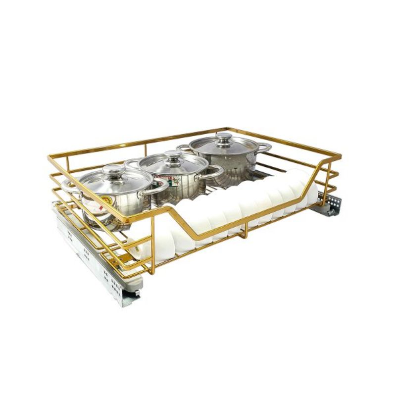 Hình ảnh thực tế giá xoong nồi bát đĩa hợp kim mạ Nano vàng BOSSEU BS301.750BN Hình ảnh thực tế giá xoong nồi bát đĩa hợp kim mạ Nano vàng BOSSEU BS301.750BN