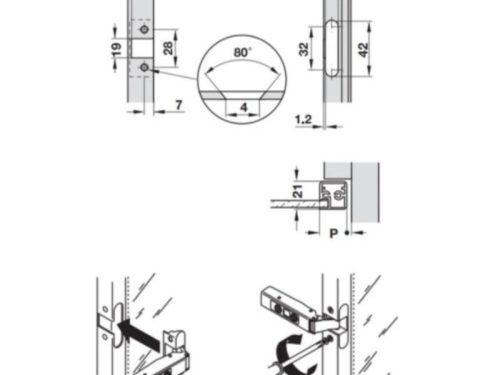 Bản lề khung nhôm đố nhỏ (trùm ngoài) Hafele 315.26.700 4 Kích thước bản lề khung nhôm đố nhỏ (trùm ngoài) Hafele 315.26.700