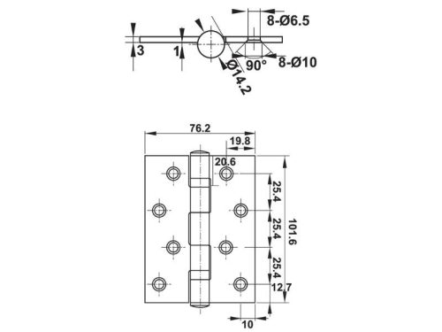 Kích thước bản lề lá 2BB 102x76x3mm Häfele DIY 489.05.021