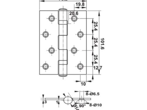 Kích thước bản lề lá 2BB 102x76x3mm Häfele DIY 489.05.022