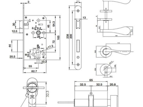 Kích thước bộ khóa tay nắm nắp chụp Hafele 499.63.802