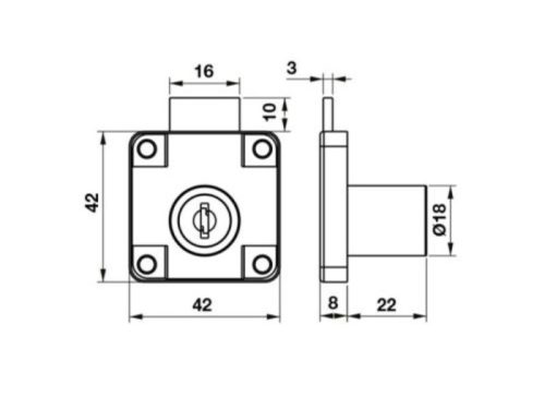 Kích thước bộ khóa tủ DIY Hafele 482.01.110