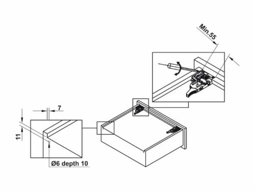 Kích thước ray âm giảm chấn EPC EVO mở 3/4 300mm Hafele 433.32.501