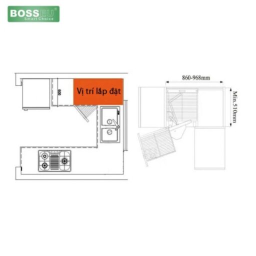 Kích thước giá góc liên hoàn inox 304 nan dẹt cao cấp BossEU BS304.900R Kích thước giá góc liên hoàn inox 304 nan dẹt cao cấp BossEU BS304.900R