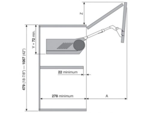 Kích thước hộp Lực Tay Nâng Blum Aventos HF-22 372.94.033