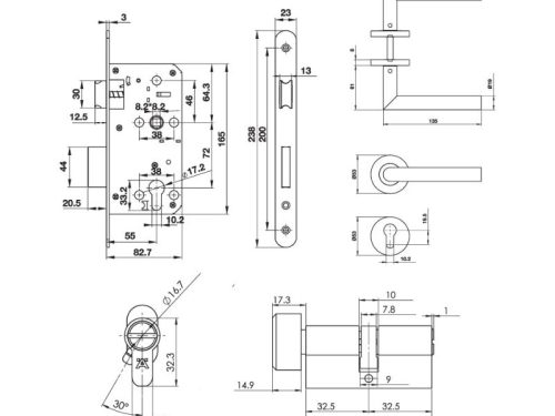 Kích thước khóa tay nắm cửa vệ sinh Hafele DIY 489.10.661